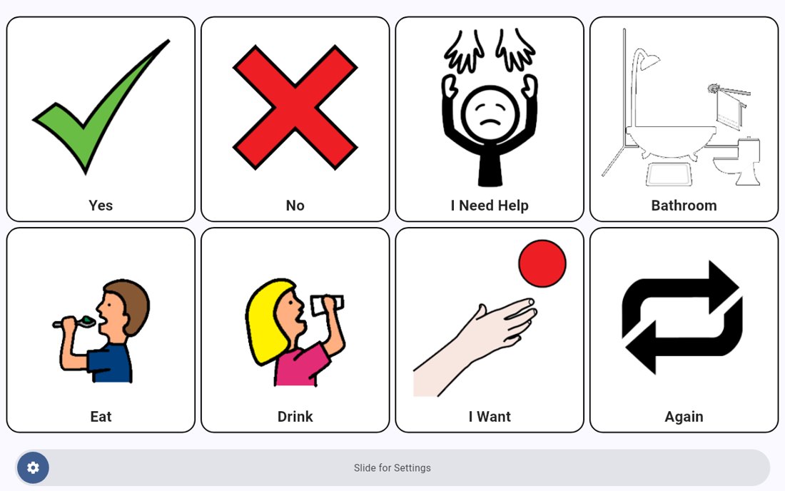 Stage 1 of the app: eight large picture buttons
